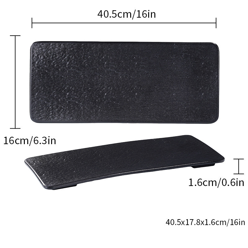 CHEFCO, P213-16BL,16" Rectangular Melamine Plate – Black Marble Finish,15.94" x 7.01" x 0.63"H