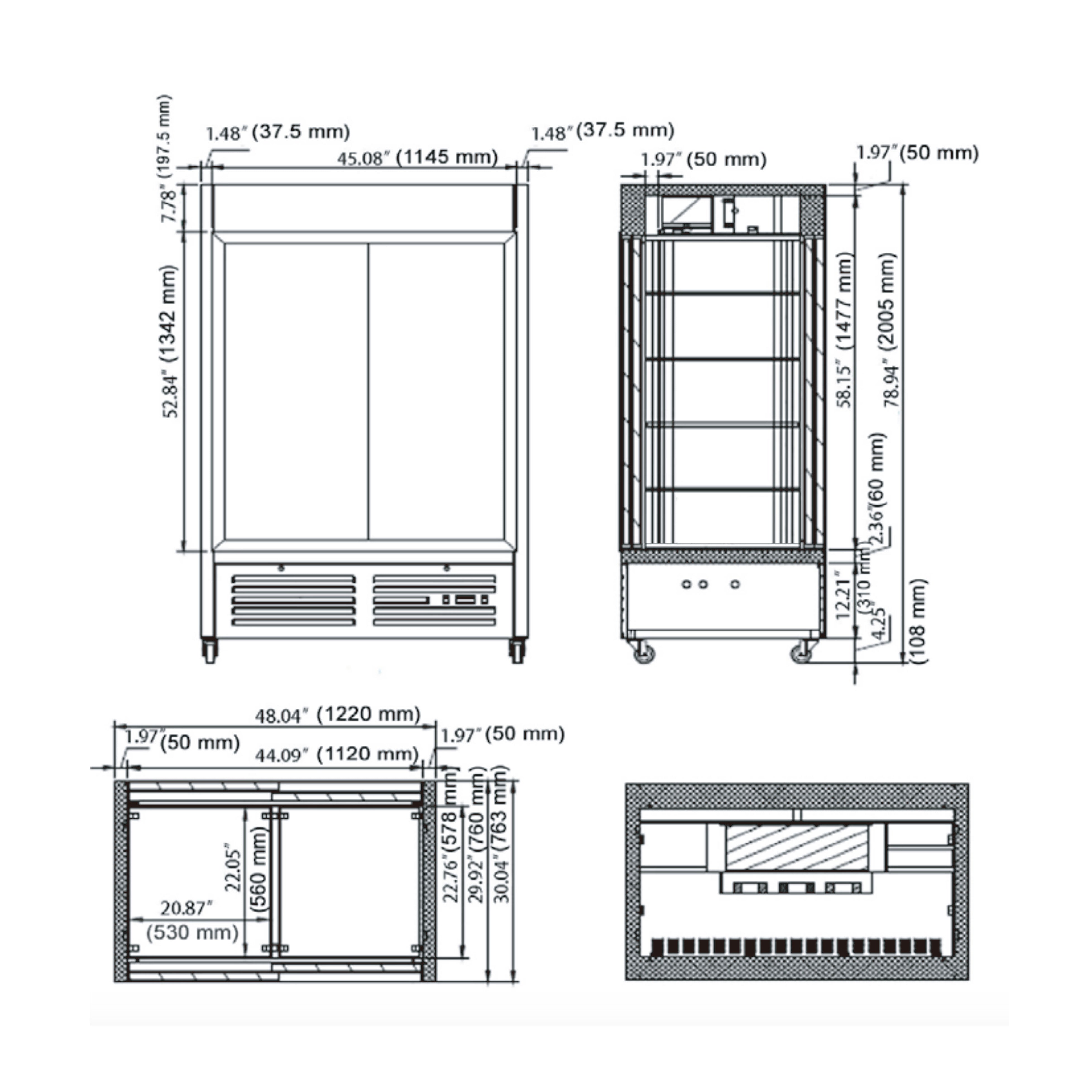 Sub-equip, CDM-B48T, 48" Stainless Steel Glass Door Pass-Through Refrigerator