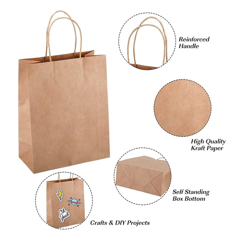 200 Pcs, ECO Friendly Kraft Paper Bags with Recycled Twist Handle, (140gsm) (PB-12)