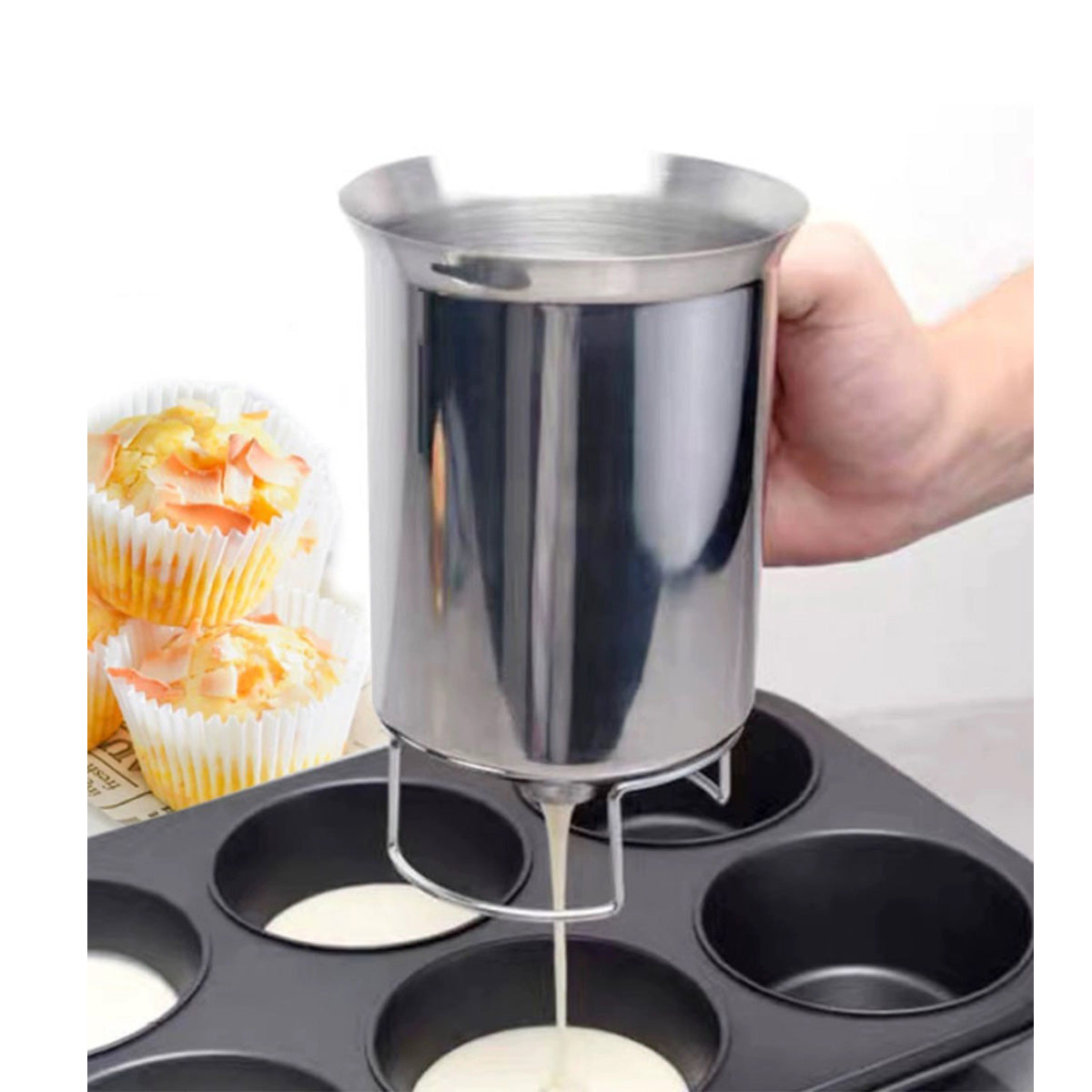 Pancake Batter Dispenser, Stainless Steel Pancake Batter Dispenser, Handheld Pancake Batter Dispenser, Pancake Pourer for Baking Cake Cupcakes Crepes Waffles Pancake, 800ml