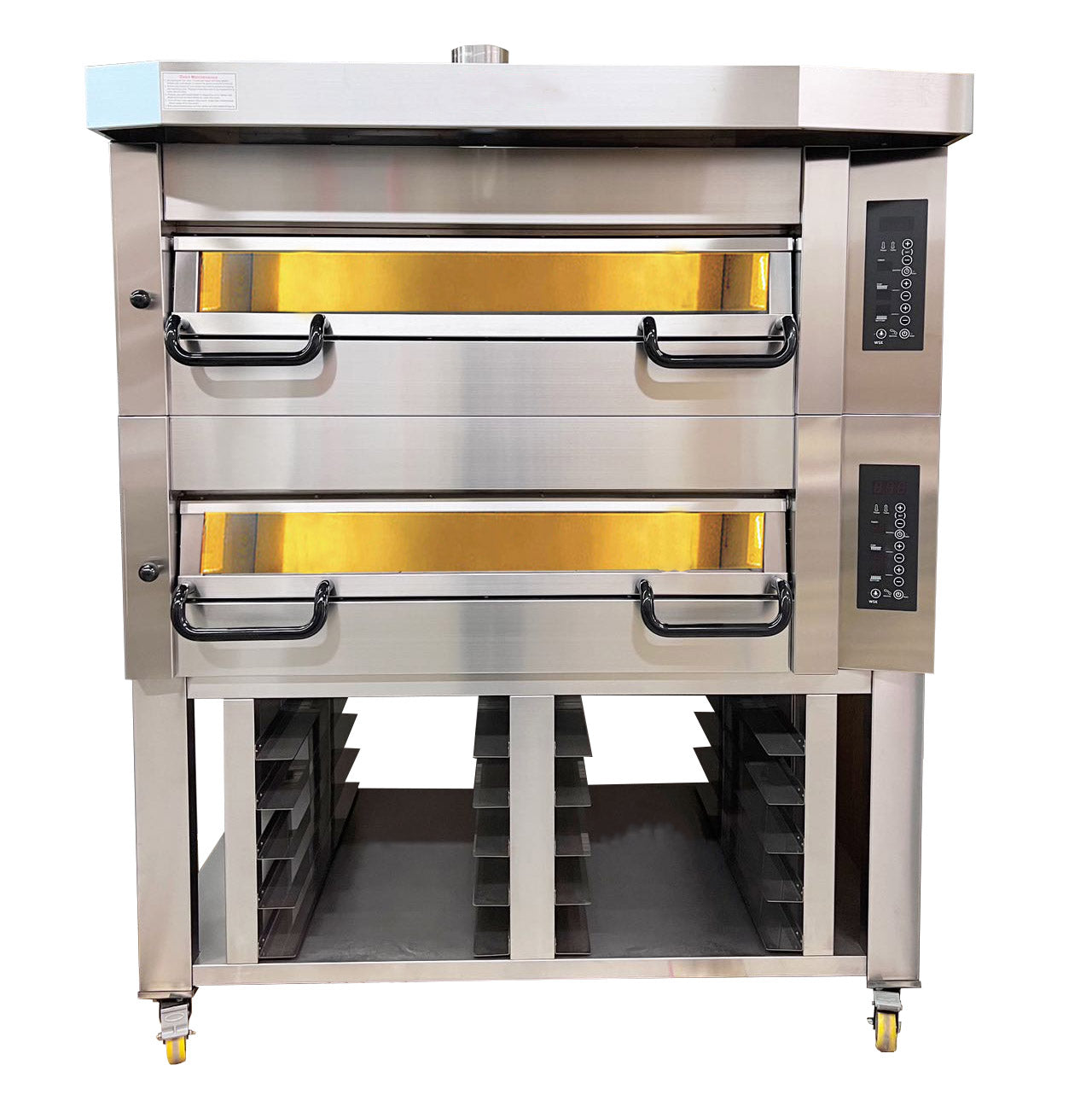 Turbo Range, Stone Hearth, Two Decks,Electric Deck Pizza Oven with shelves - Chefcoca