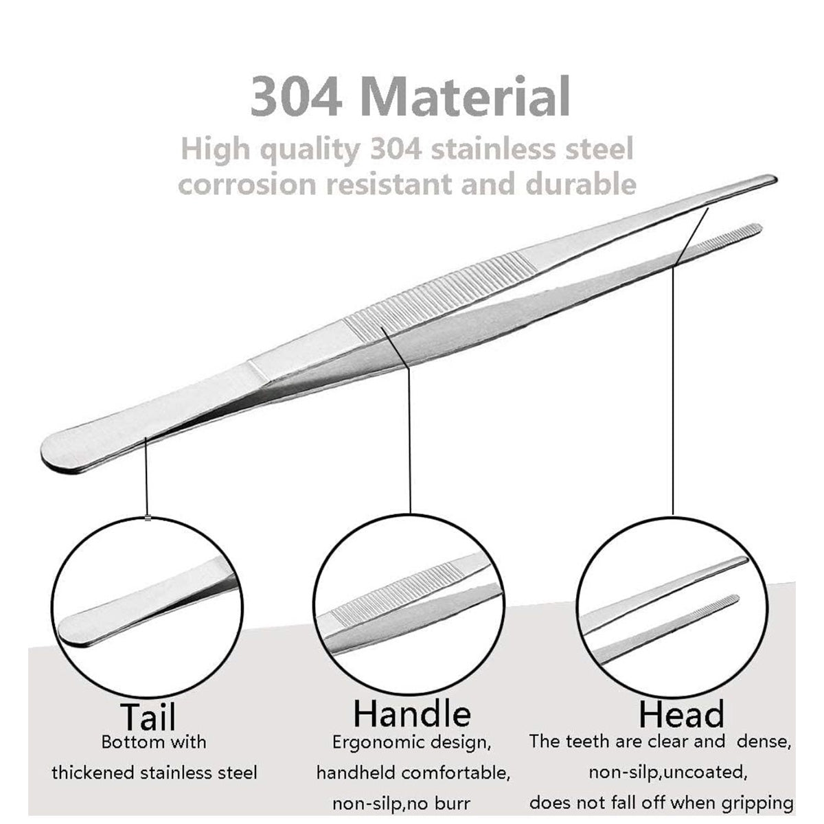 304 Stainless Steels Tweezers with Straight Serrated Tip Professional Multi Purpose Tongs Tool for Industrial Work, Laboratory Use, Gardening