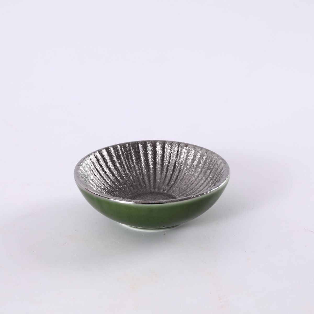 Silver and Green round Ceramic sauce dish ,Green and Silver(PTC00407)