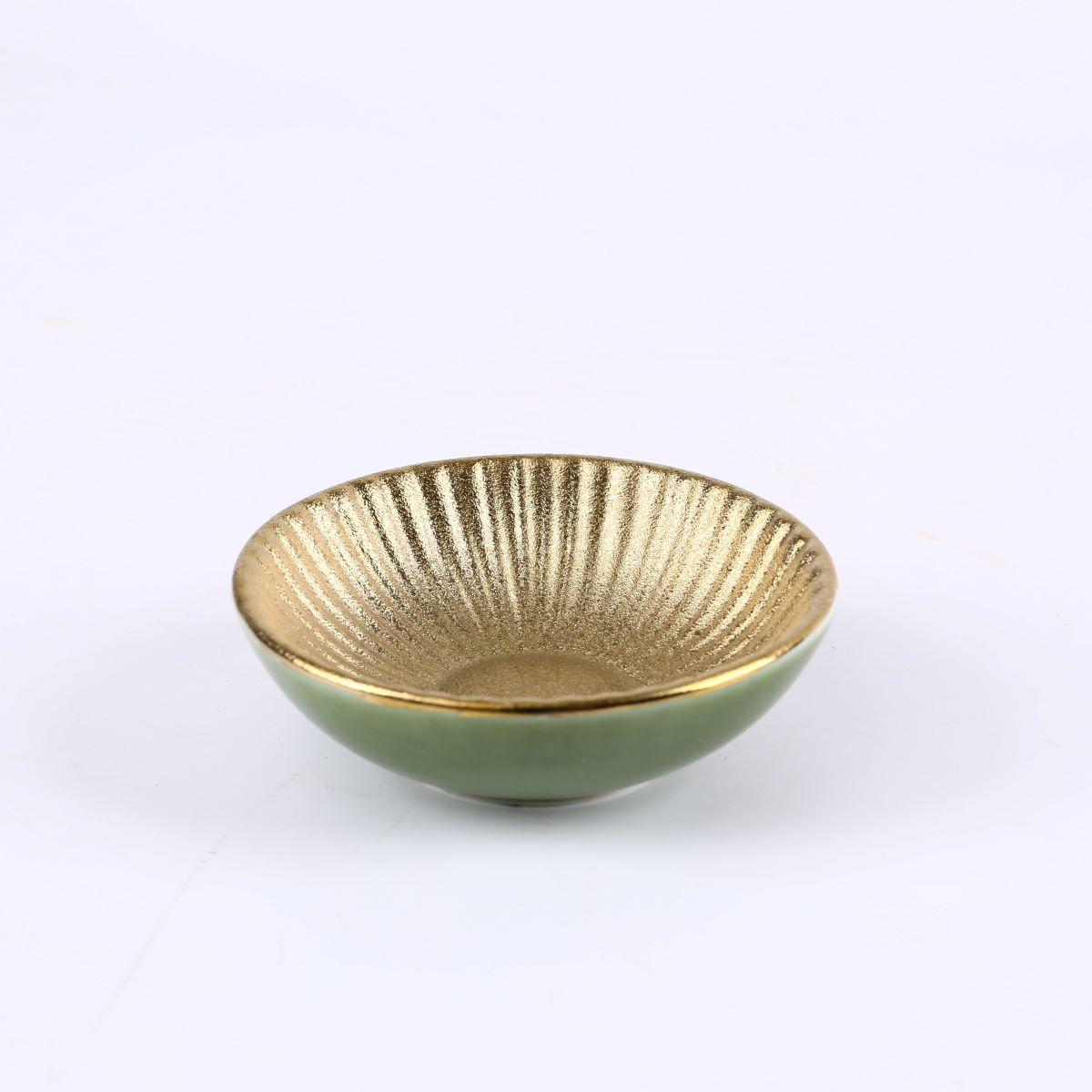 Golden & Green round Ceramic sauce dish (PTC00408) - Chefcoca