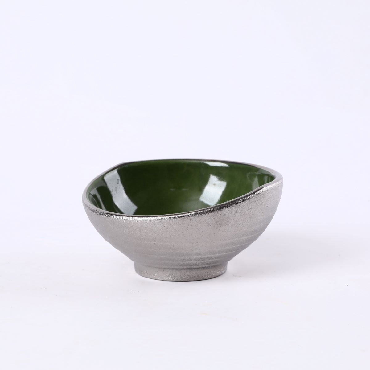 Silver Jaded Ceramic round swoop bowl, Green and Silver (PTC00410)