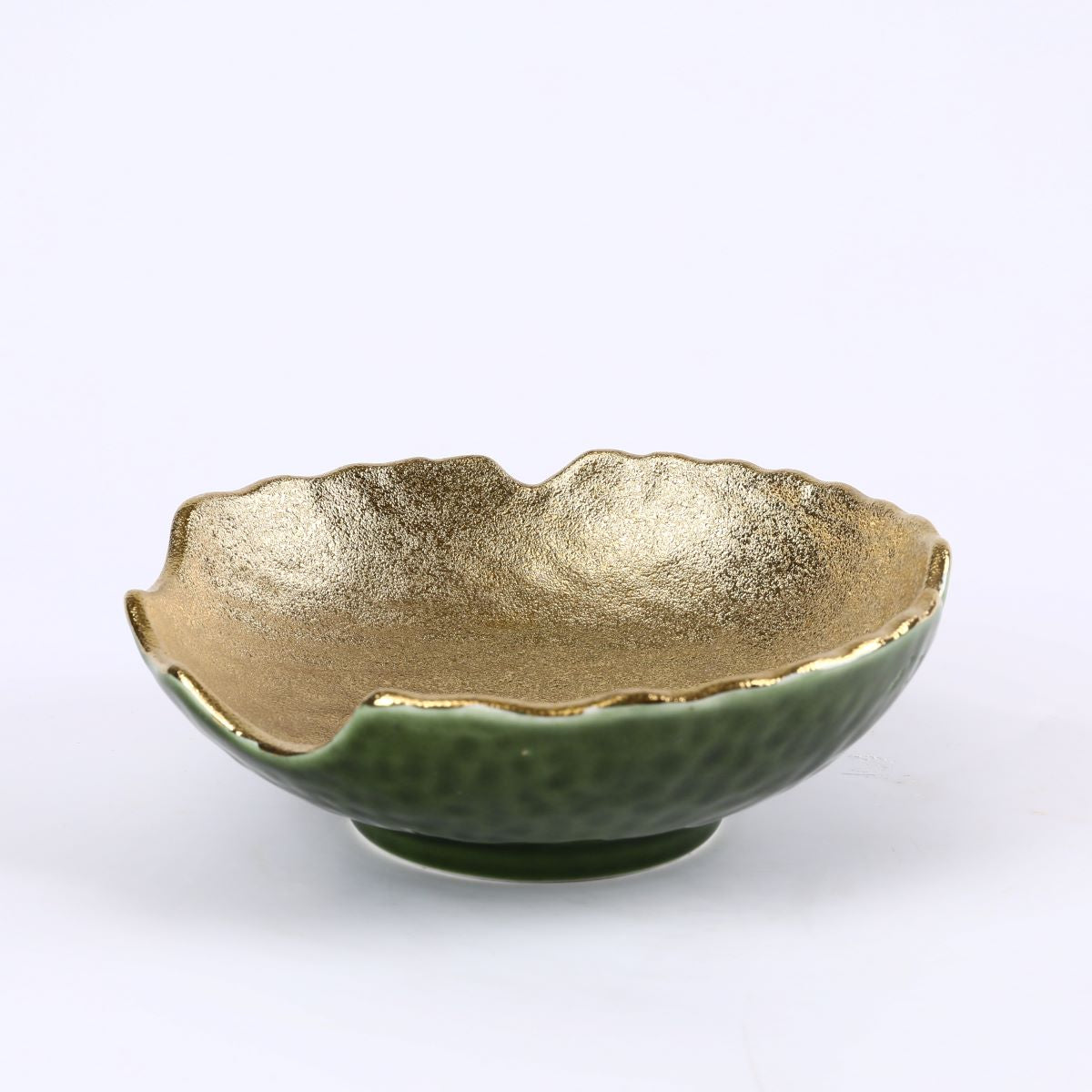 Golden & Green Jaded Ceramic round bowl with wavey rim  (PTC00414) - Chefcoca