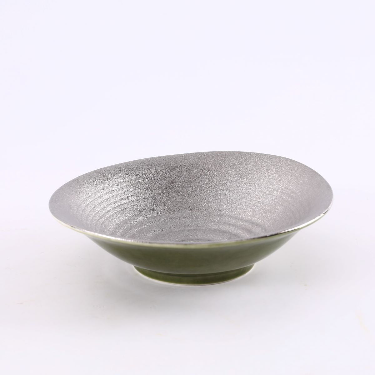 Silver Jaded Ceramic asymmetrical bowl,Green and Silver (PTC00415)