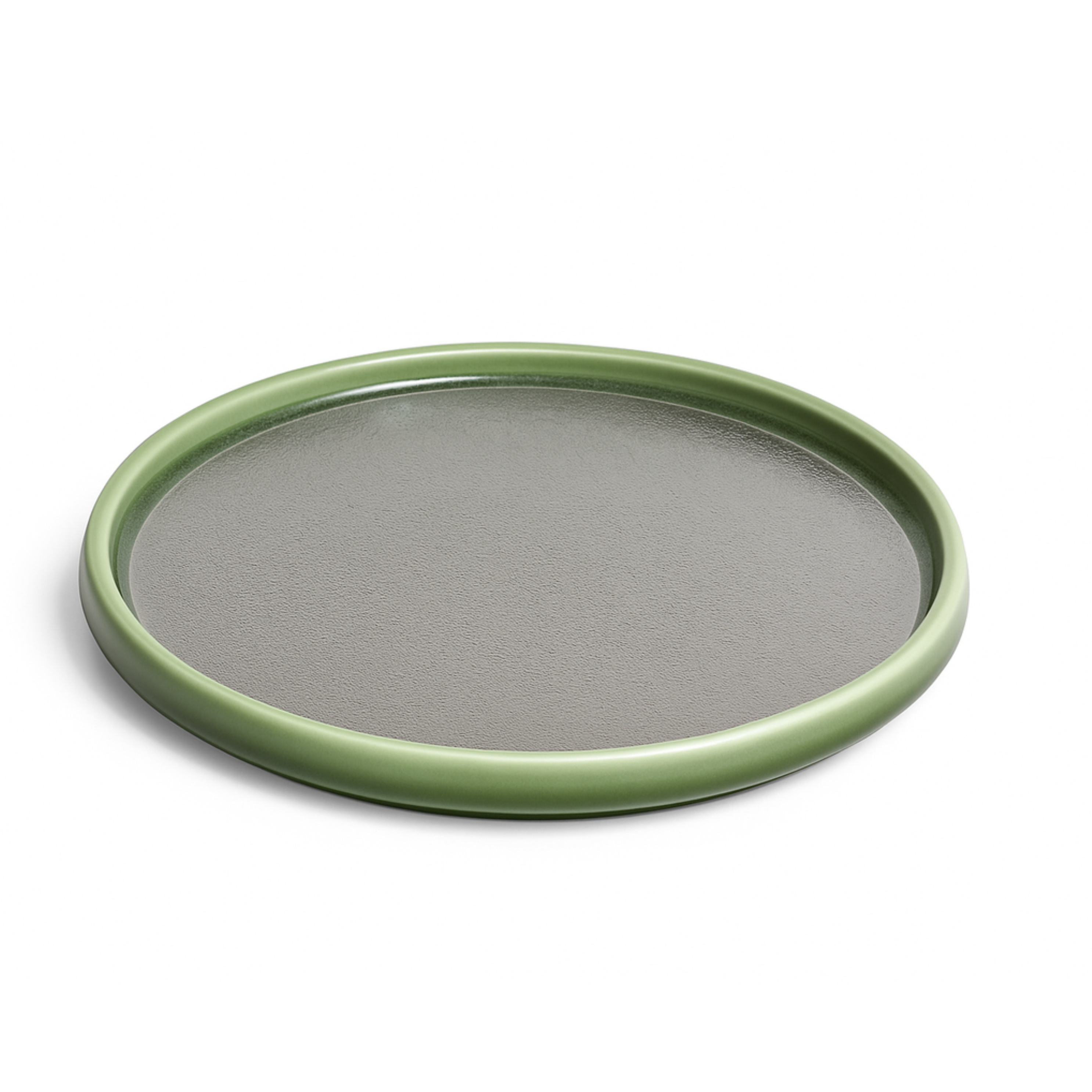 (PTC00427) Assiette en céramique verte et argentée de 11 po avec centre texturé