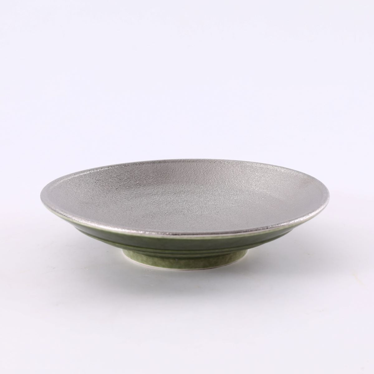 Ceramic silver Inner and Green outer Round elevated Plate,Green and Silver(PTC00420)