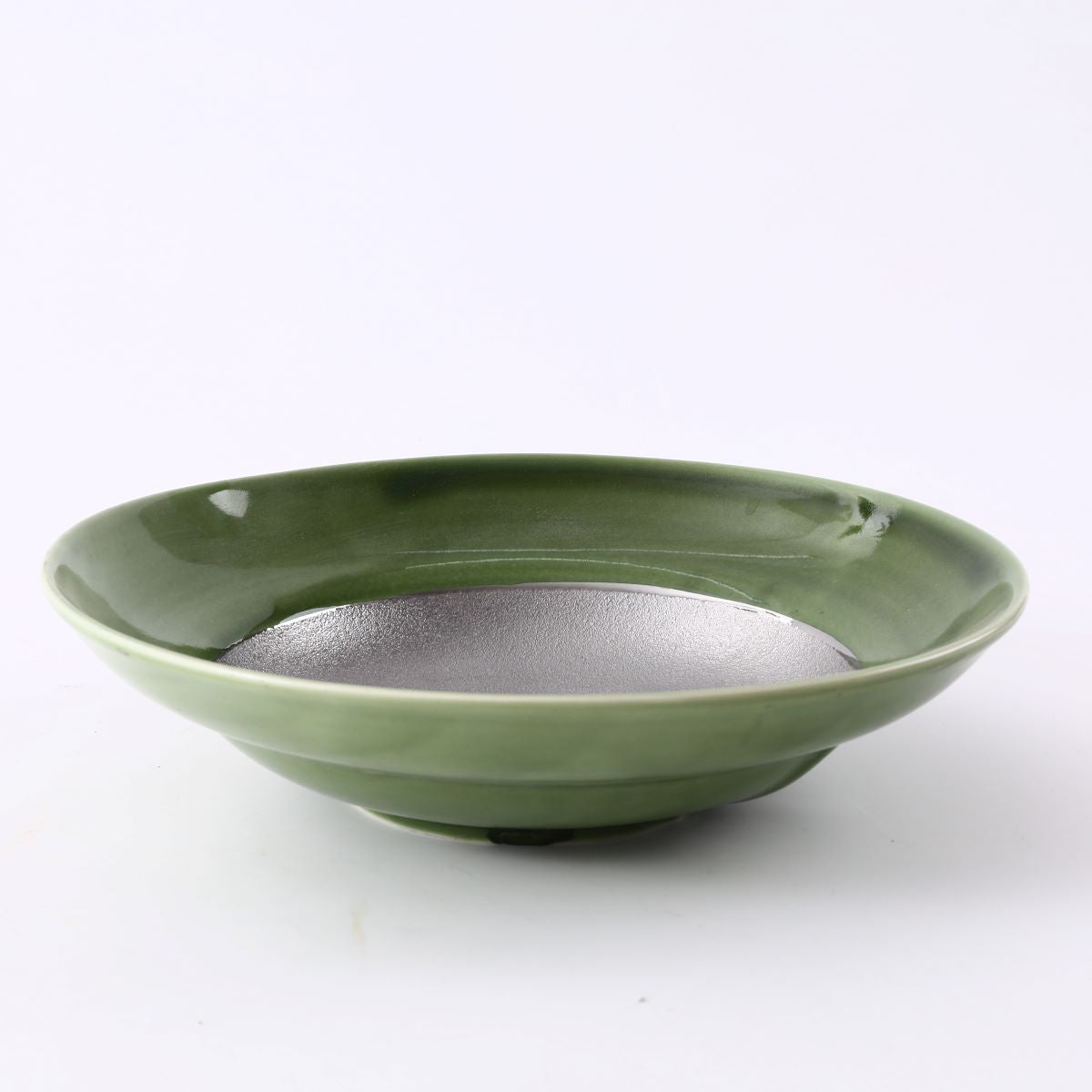 Ceramic silver Jaded  Round elevated Plate,Green and Silver,Green and Silver(PTC00426)