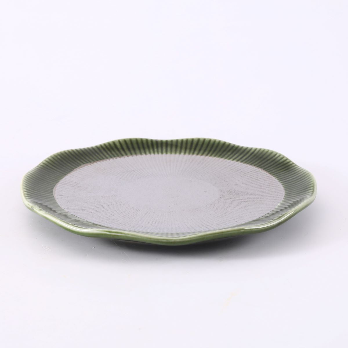 Ceramic silver jaded curve edged Round small Plate,Green and Silver (PTC00428)