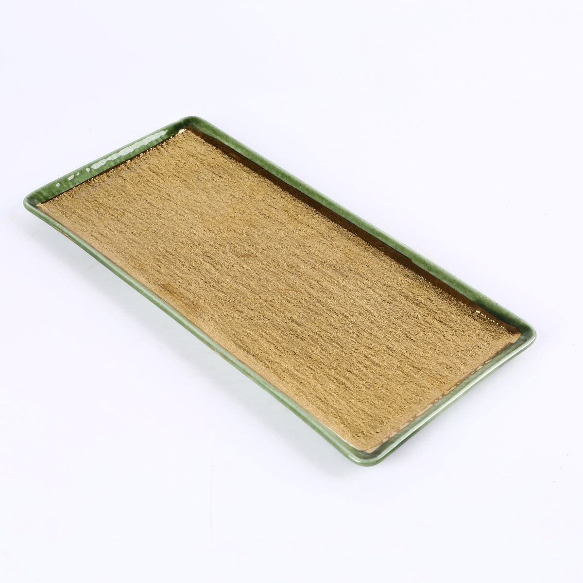 Ceramic Golden & Green Rectangle Plate, Golden & Green (PTC00430)