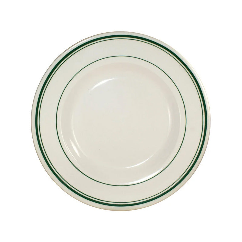 Chefco, VIC-3 Ivory (American White) Porcelain China Pasta Bowl with Green Bands,10 oz