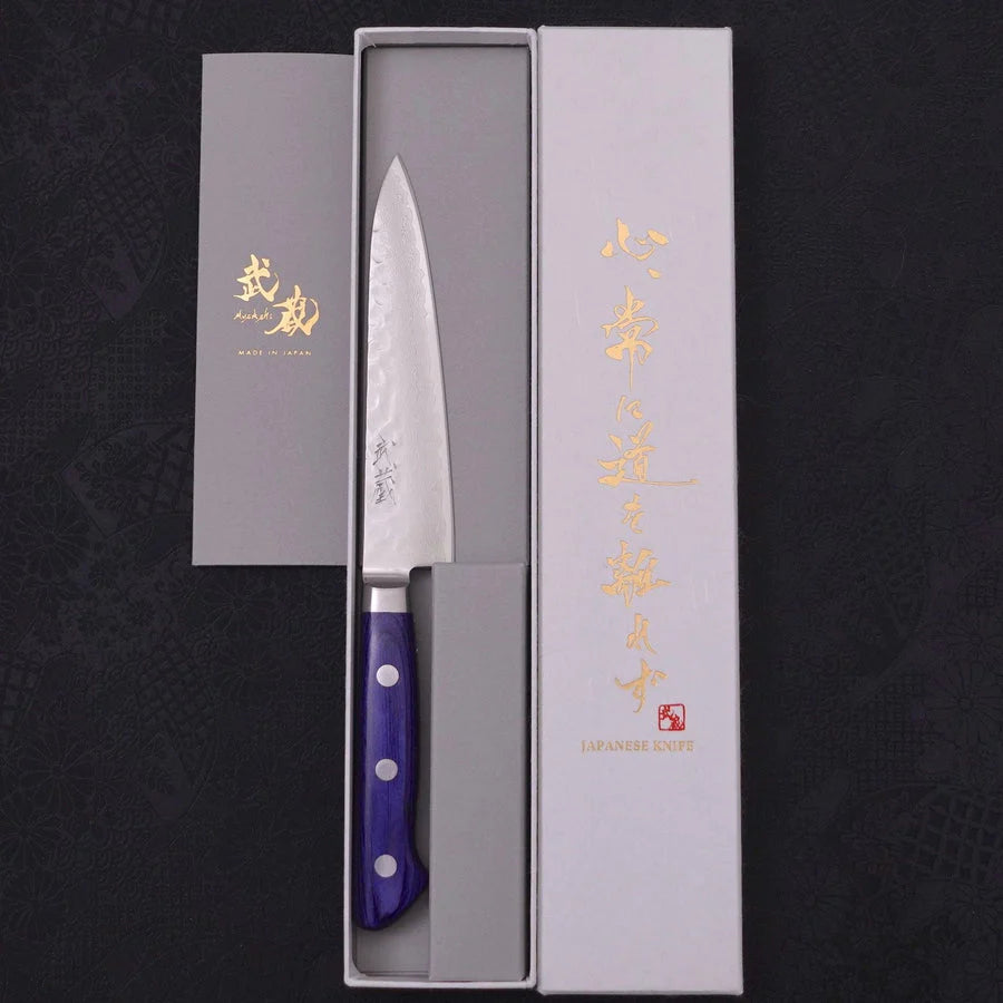 MUSASHI VG-10 Tsuchime Damascus Western-Blue Handle 135mm (148-135) - Chefcoca