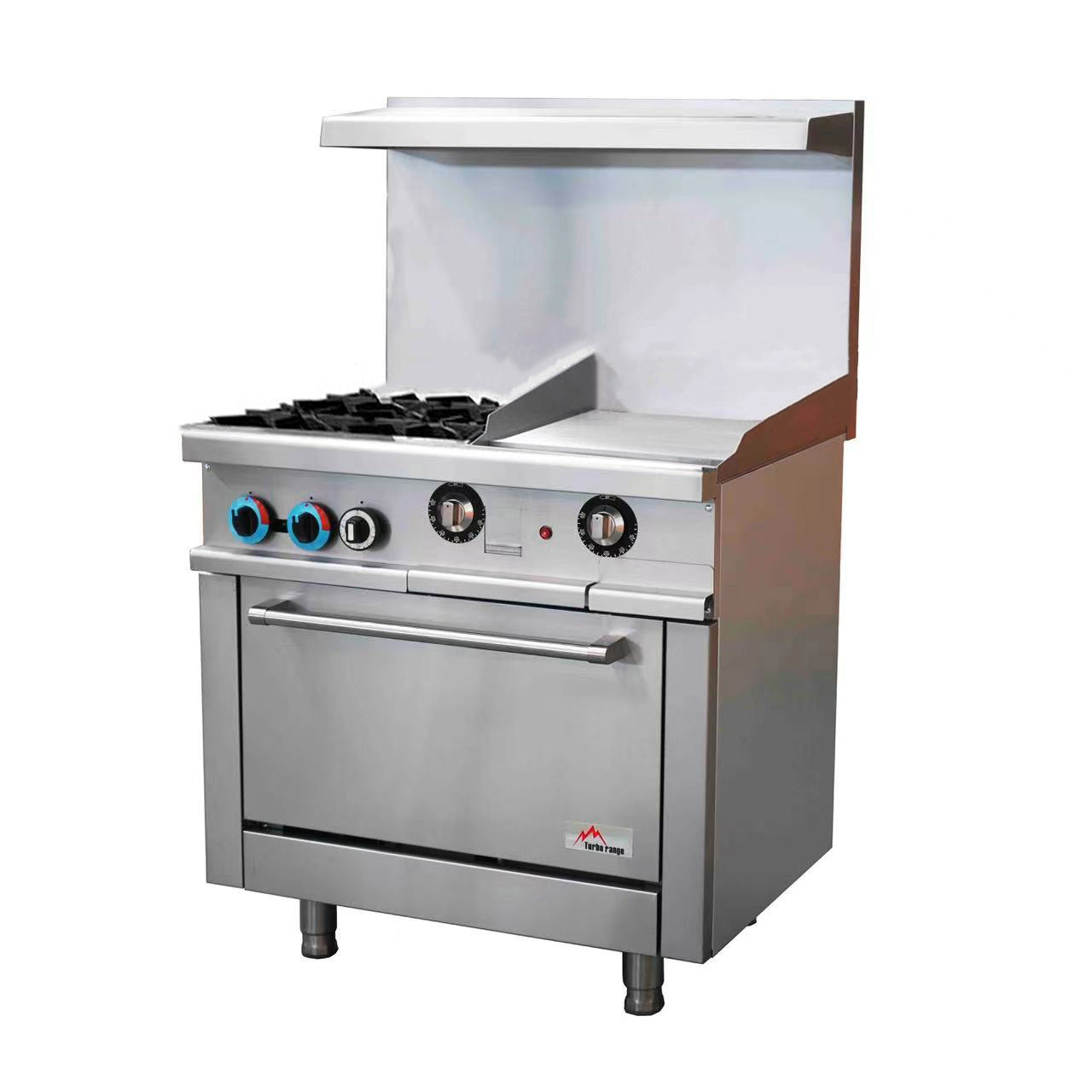 Turbo Range, 4 Burner 24" Range with 12" Griddle and Standard Oven Base (TR-R36-12MG)