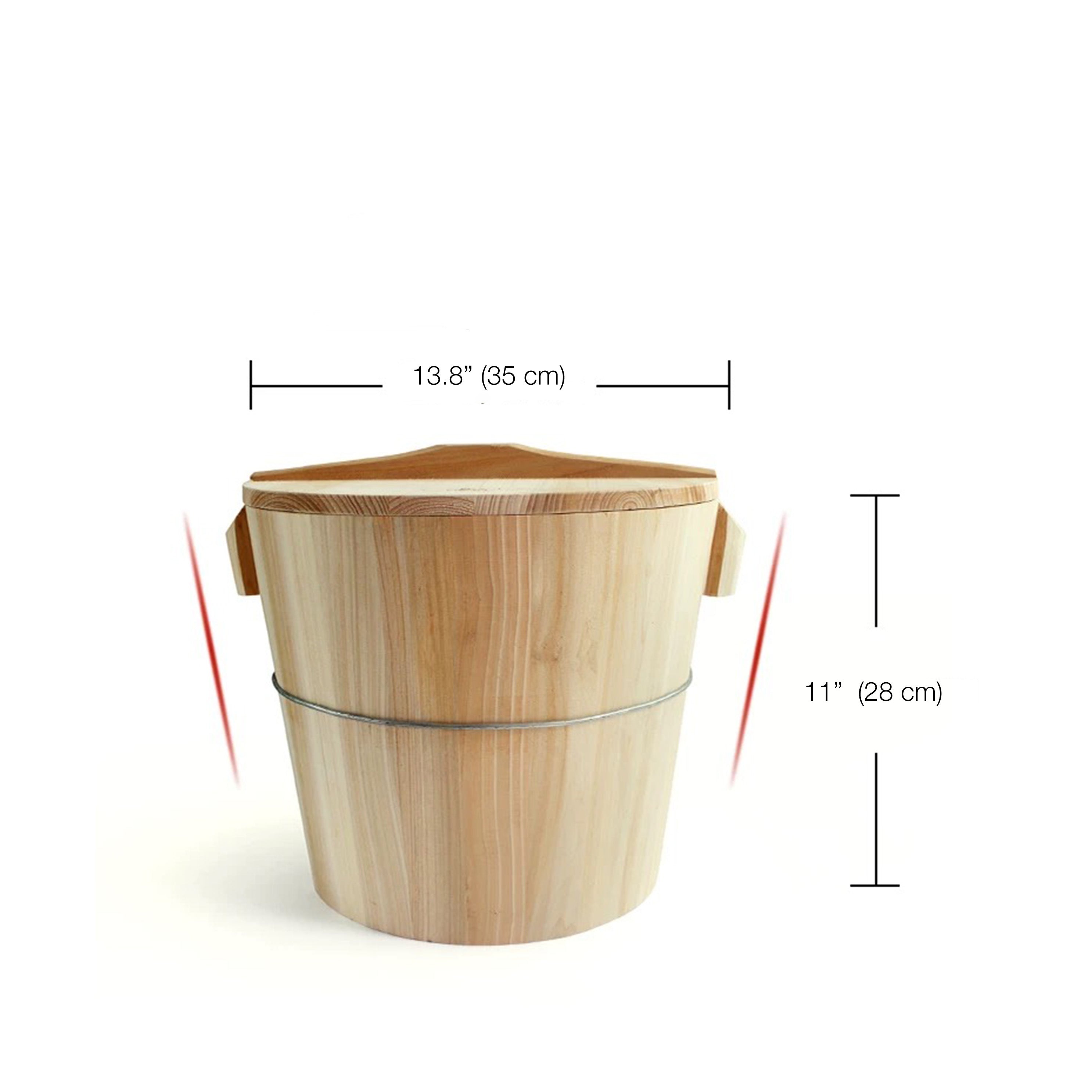 Wooden Rice Bowl Bucket Wooden Steamed Rice Barrel Handmade Cooking Rice Barrel with Stearmer Liner Lid and Rice Paddle