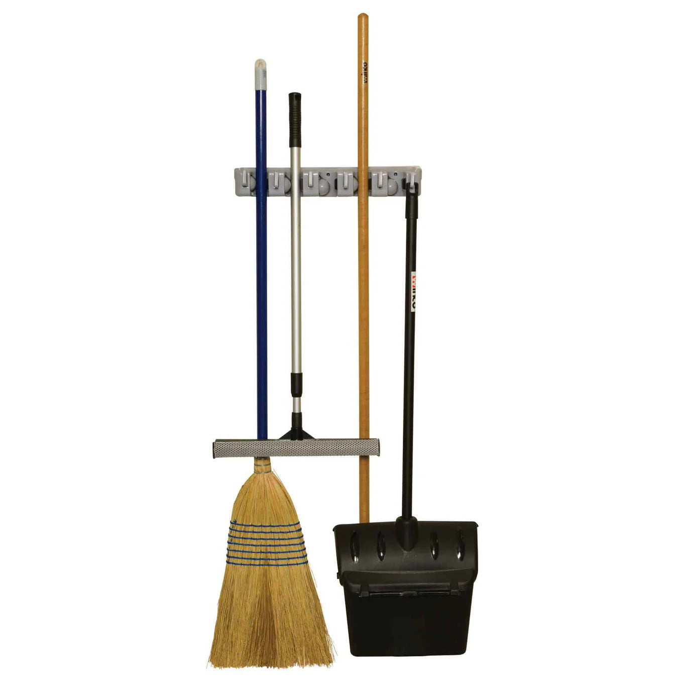 MHH-5 - 16" Mop/Broom Rack with 5 Clips and 6 Hooks - Chefcoca