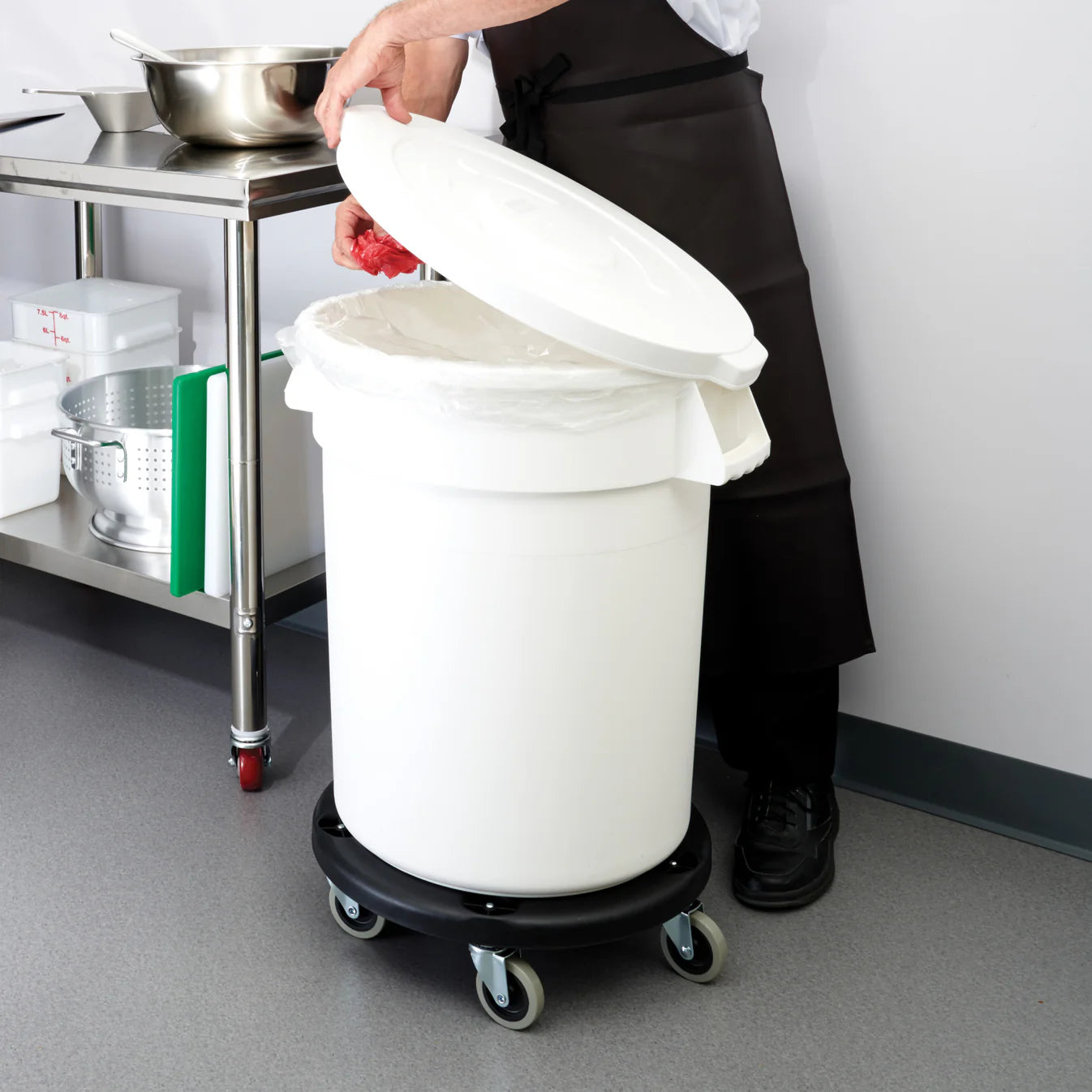 Round Trash Can Dolly, 18", Black Dolly with 5 Casters - Chefcoca