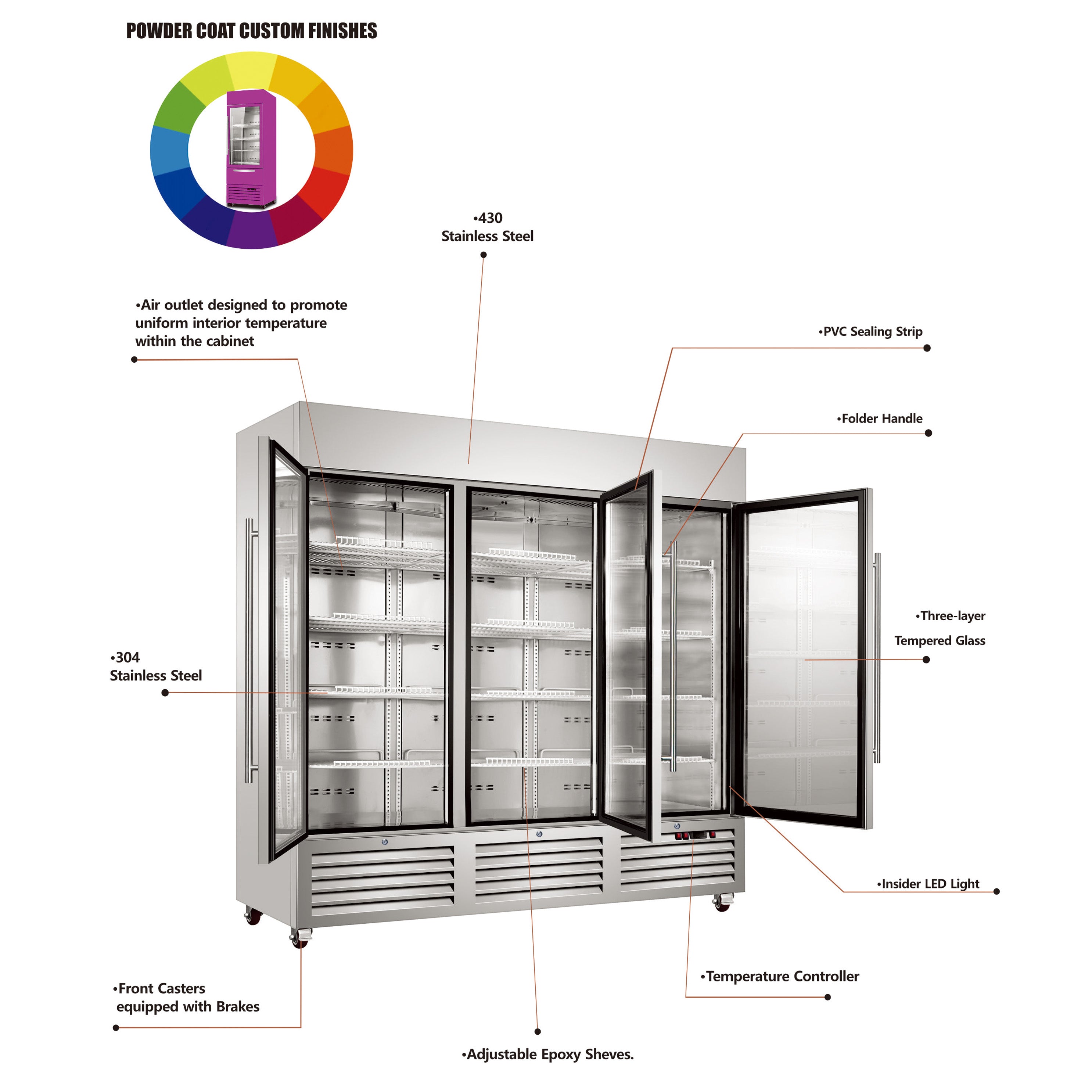 Sub-Equip, C-81FG 81" Glass Triple Door Reach-In Freezer