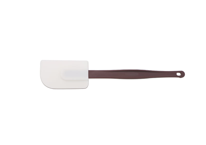 Sub-Equip White Silicone Flat Spoon Spatula with Brown Nylon Handle (10" - 16" Length)