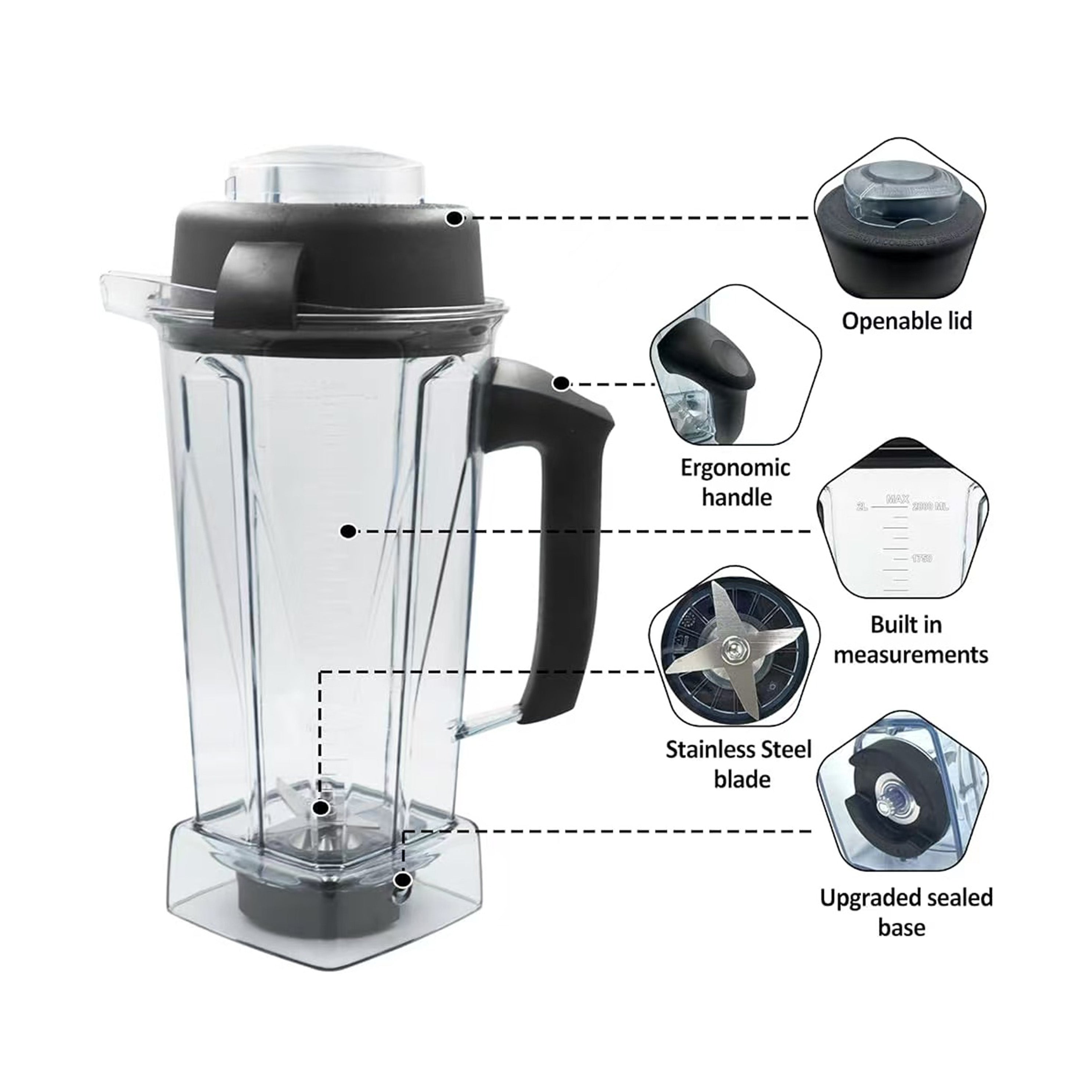 Chefco, SE-61050-5200, 64 oz Classic Blender Container Cup with Cutter & Lid, Blender Container Compatible with C-Series