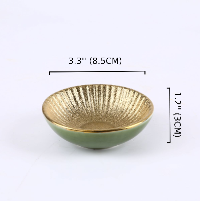 Golden & Green round Ceramic sauce dish (PTC00408)