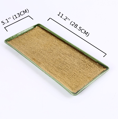 Ceramic Golden & Green Rectangle Plate, Golden & Green (PTC00430)