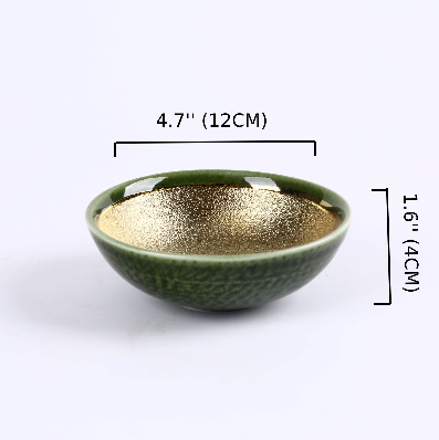 Golden & Green Jaded Ceramic round bowl (PTC00411)