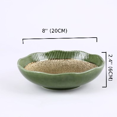 Golden & Green Jaded Ceramic round interior striped larger bowl (PTC00416)