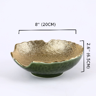 Golden & Green Jaded Ceramic round bowl with wavey rim  (PTC00414) - Chefcoca