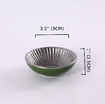 Silver and Green round Ceramic sauce dish ,Green and Silver(PTC00407)