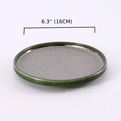 Ceramic silver Inner and Green outer Round small Plate,Green and Silver(PTC00413)