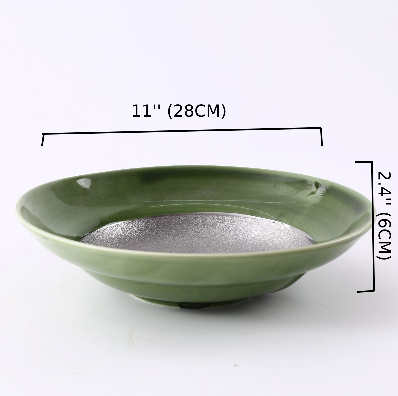 Ceramic silver Jaded  Round elevated Plate,Green and Silver,Green and Silver(PTC00426)