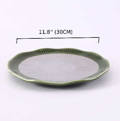 Ceramic silver jaded curve edged Round Plate,Green and Silver (PTC00429)