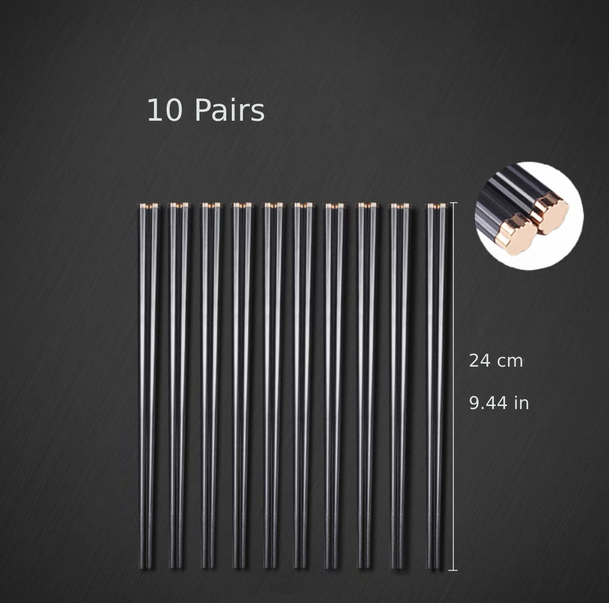 Dingdang Golden Tip Alloy Chopsticks, 10 pairs (CS-CK05J) - Chefcoca