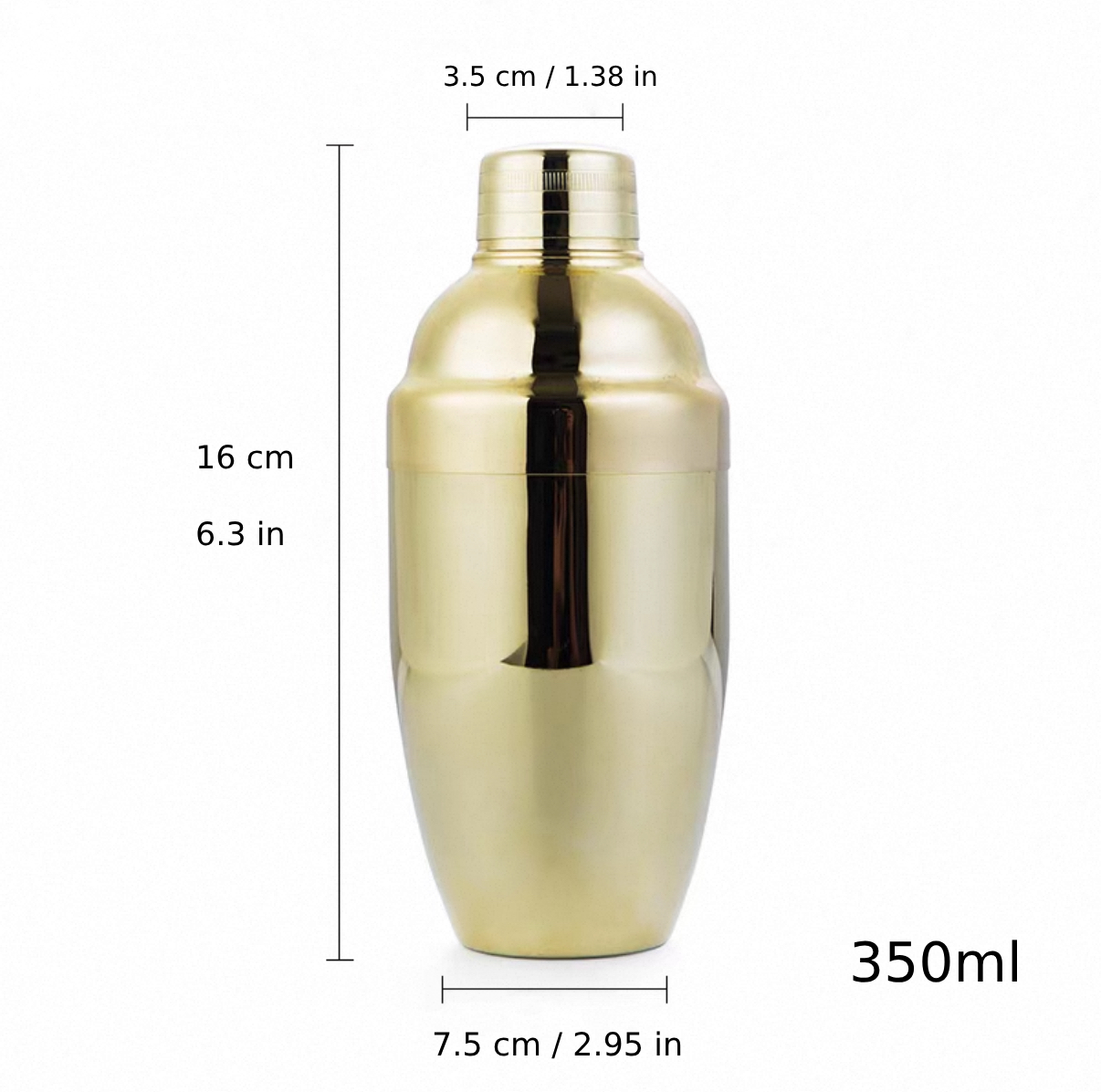 Golden Stainless Steel Bar Shaker, 350 ml (BS-350G) - Chefcoca