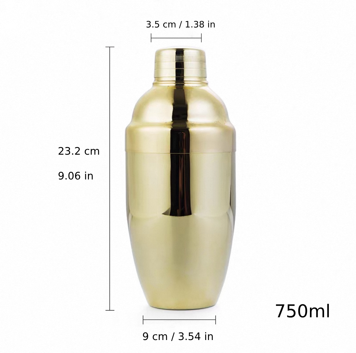Golden Stainless Steel Bar Shaker, 750 ml (BS-750G) - Chefcoca