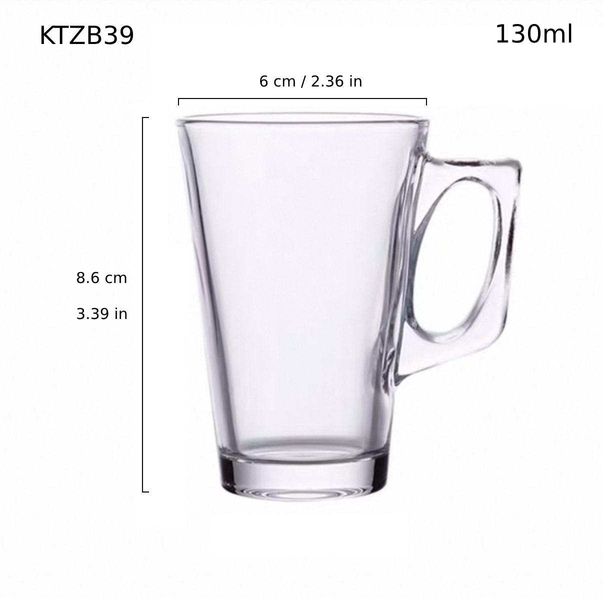 Glass Coffee Mug, 130ml (KTZB39) - Chefcoca