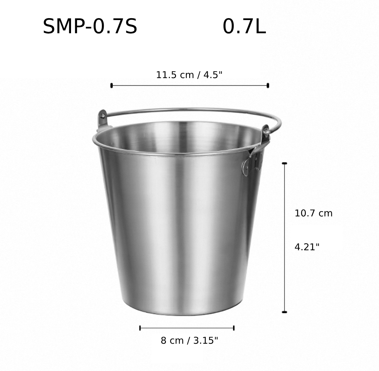Silver Stainless Steel Mini Pail, 0.7L (SMP-0.7S) - Chefcoca