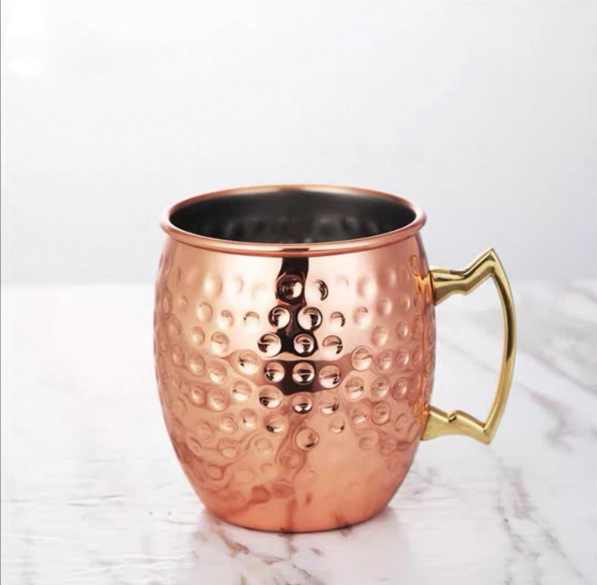 Rose Gold Stainless Steel Moscow Mule Mug with Handle and Hammered Finish (SC-530R) - Chefcoca