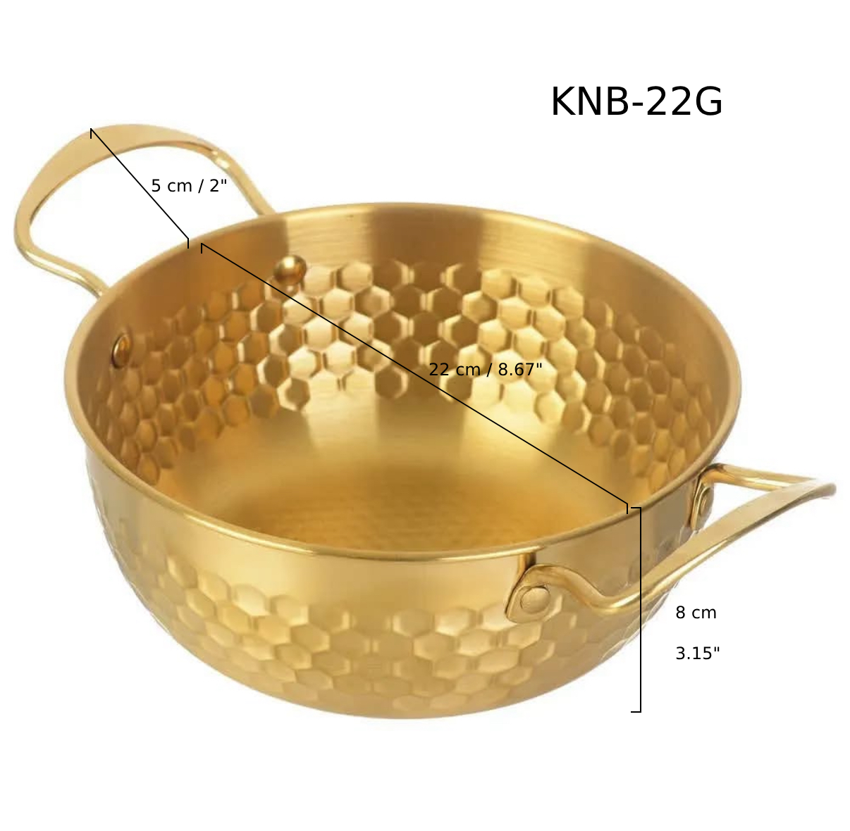 Chefco, Golden Stainless Steel Round Noodle Bowl with Double Handle, 22 cm (KNB-22G) - Chefcoca