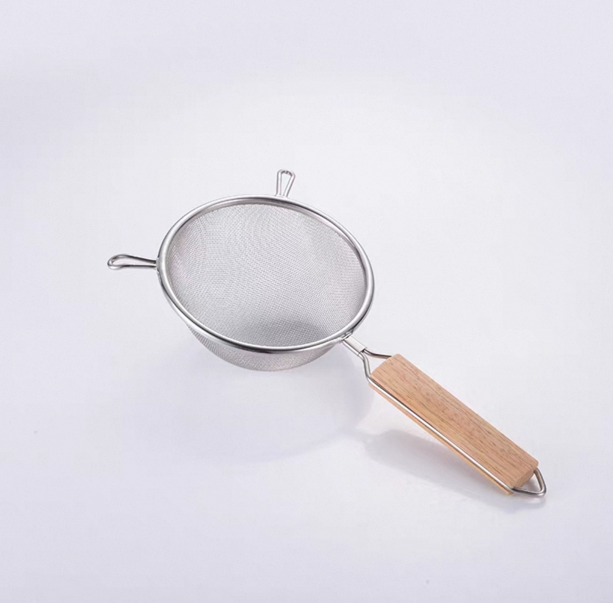 Chefco, 7" Medium Stainless Steel Double Mess strainer with Wooden Handle and Double Ear (MSS-87) - Chefcoca