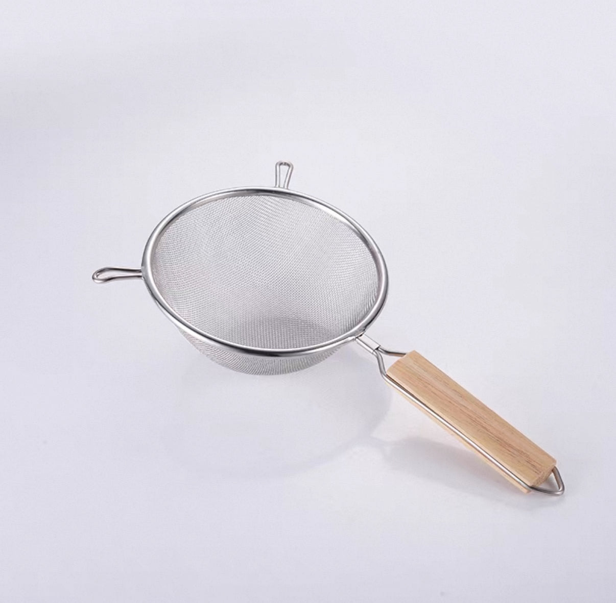 Chefco, 8" Medium Stainless Steel Double Mess strainer with Wooden Handle and Double Ear (MSS-8D) - Chefcoca
