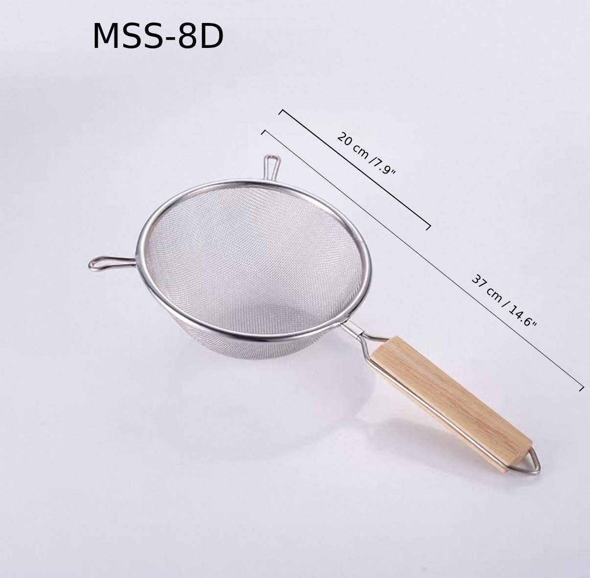 Chefco, 8" Medium Stainless Steel Double Mess strainer with Wooden Handle and Double Ear (MSS-8D) - Chefcoca
