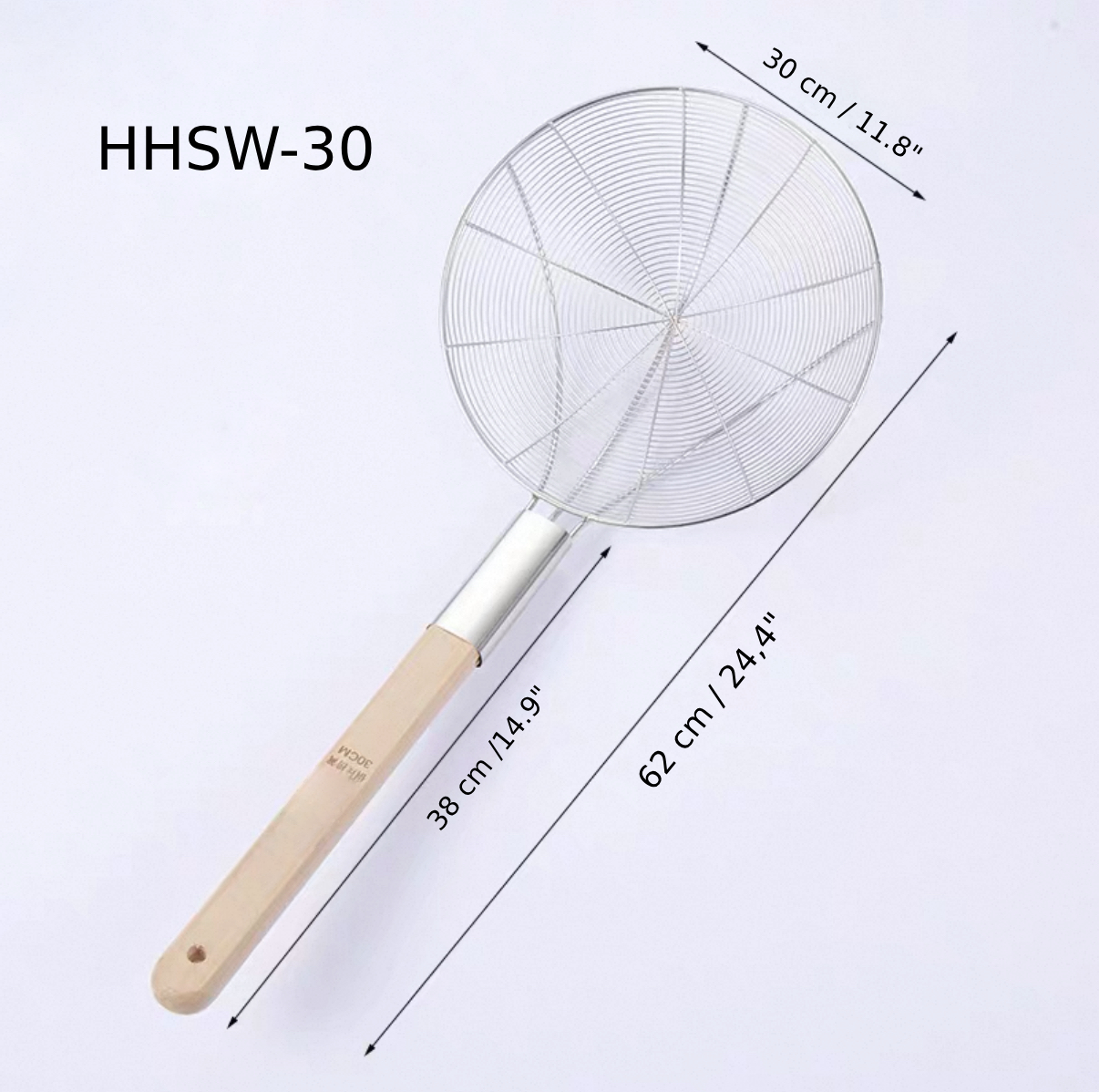 Chefco, 30cm Dia Reinforced Stainless Steel Strainer with Wood Handle (HHSW-30) - Chefcoca