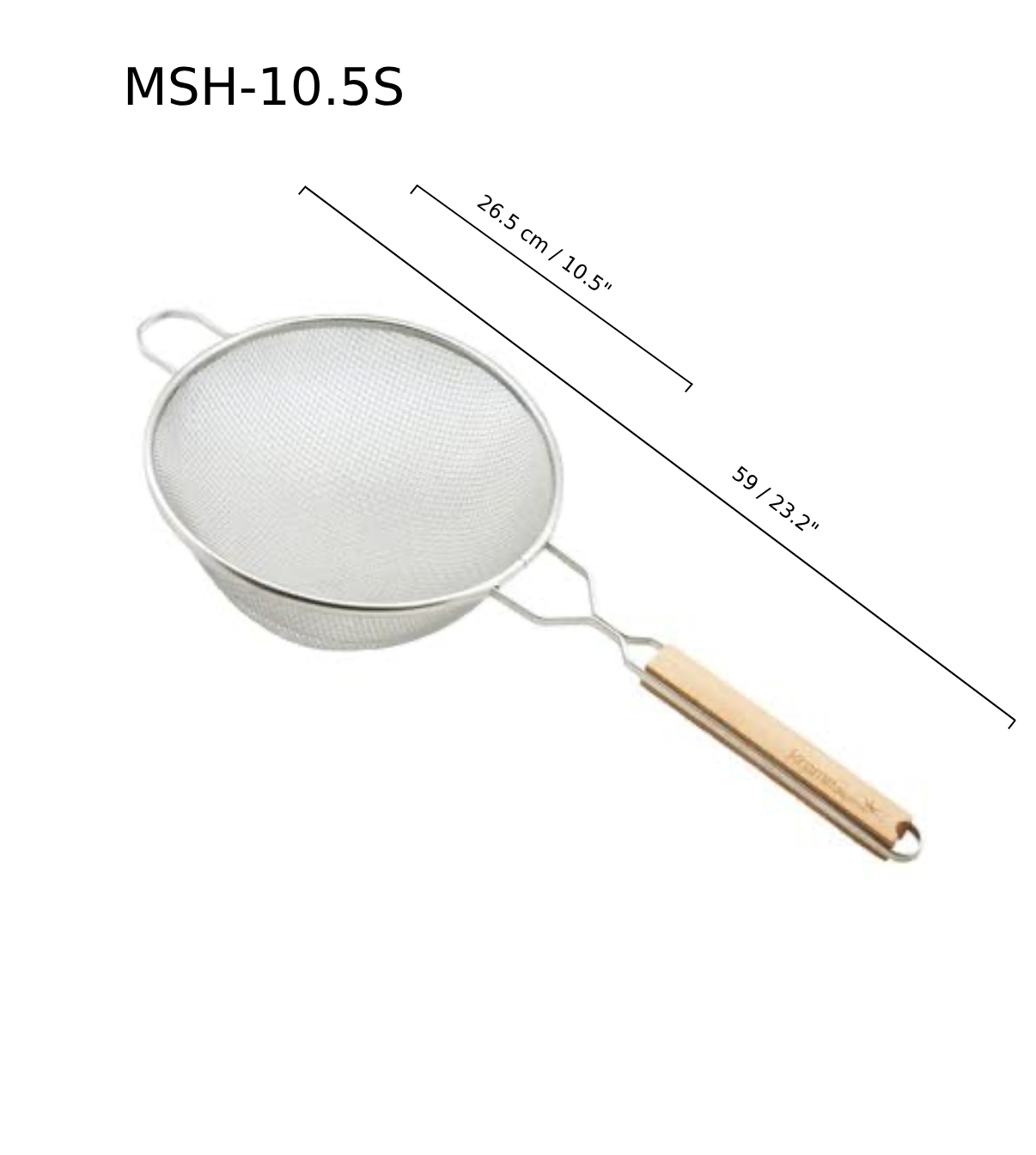 Chefco, 10 1/4" Medium Stainless Steel Single Mesh Strainer with Wooden Handle & Hanging Hook (MSH-10.5S) - Chefcoca