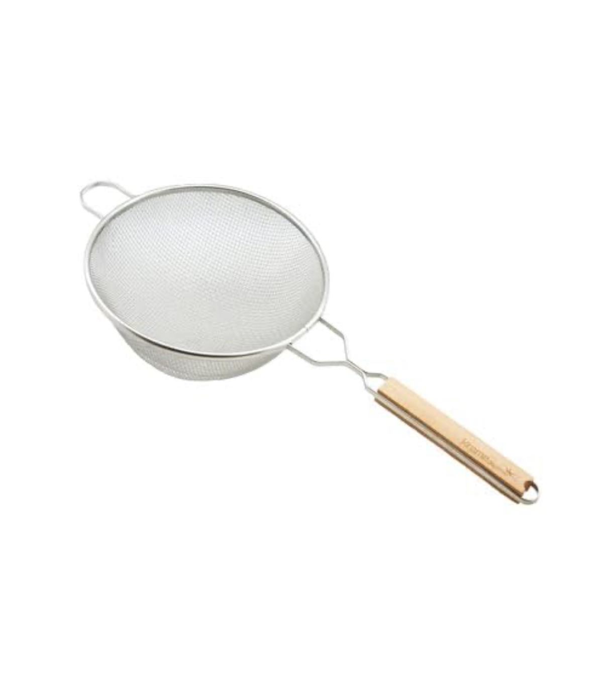 Chefco, 10 1/4" Medium Stainless Steel Single Mesh Strainer with Wooden Handle & Hanging Hook (MSH-10.5S) - Chefcoca