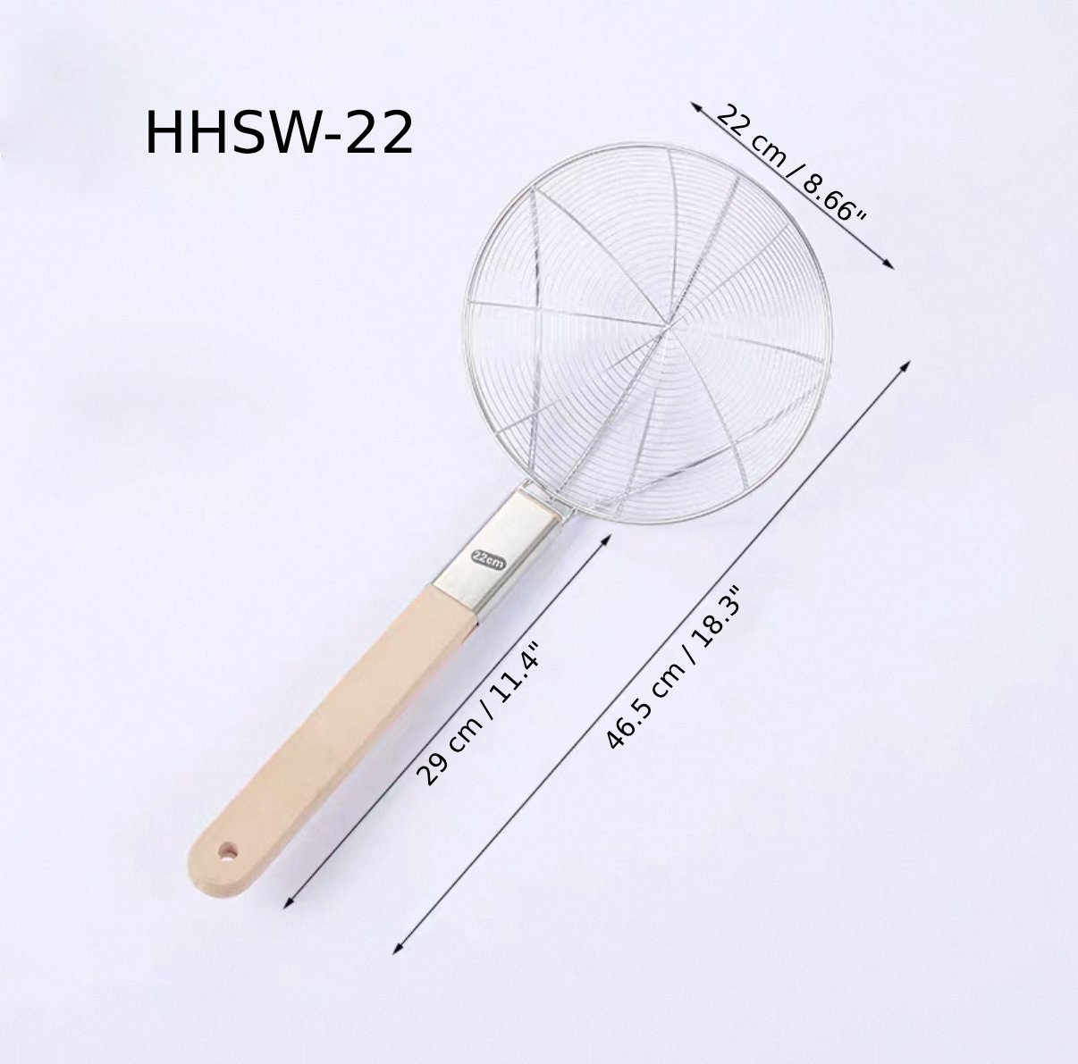 Chefco, 22cm Dia Reinforced Stainless Steel Strainer with Wood Handle (HHSW-22) - Chefcoca