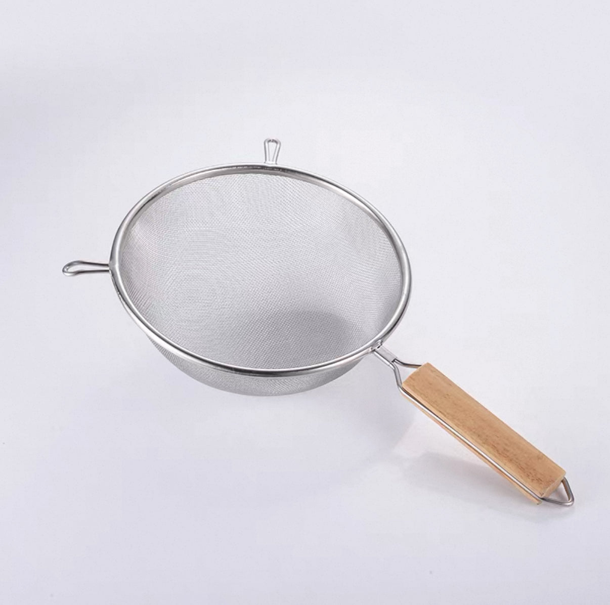Chefco, 9 1/2" Medium Stainless Steel Double Mess strainer with Wooden Handle and Double Ear (MSS-9.5D) - Chefcoca