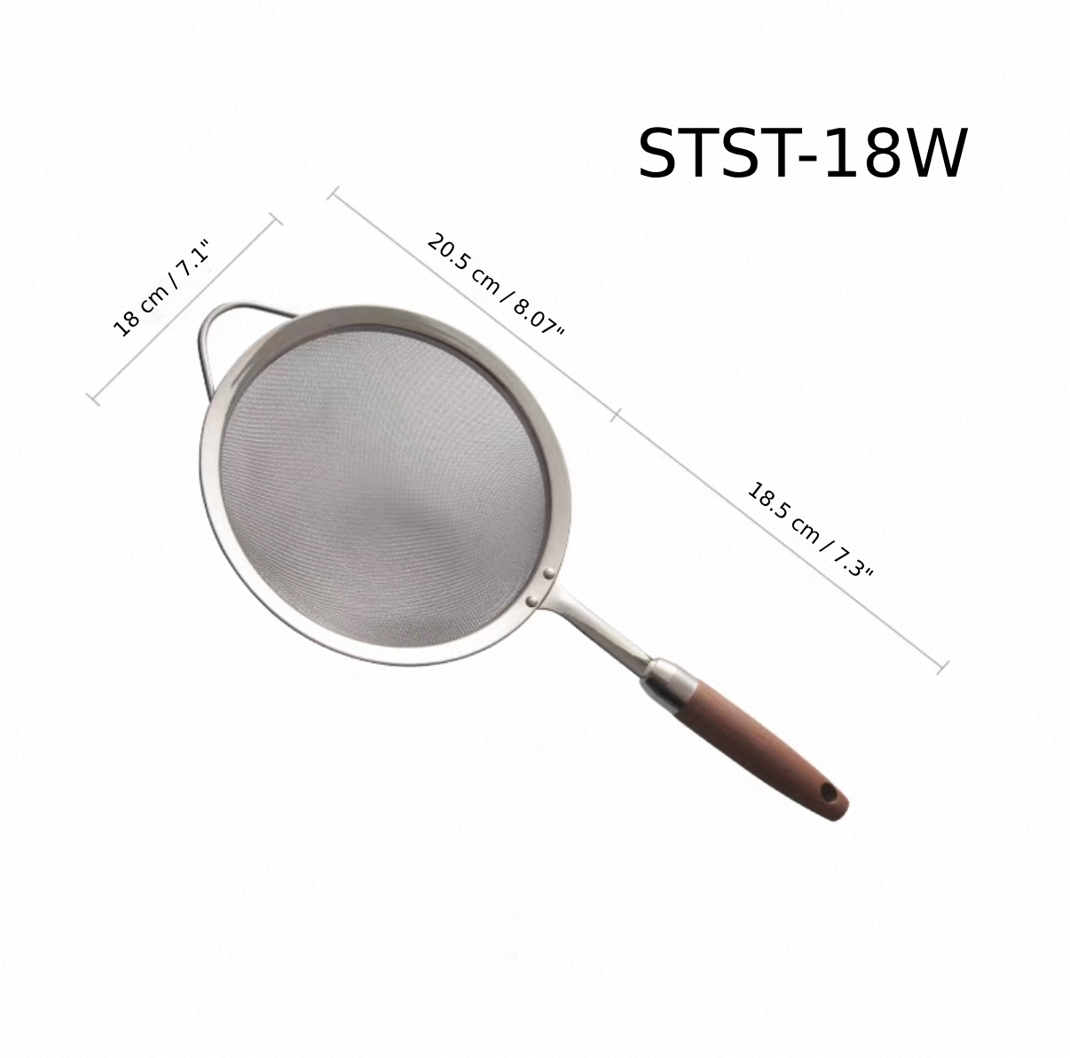 Chefco, Stainless Steel Mesh Strainer with Wooden Handle, 18 cm (STST-18W) - Chefcoca